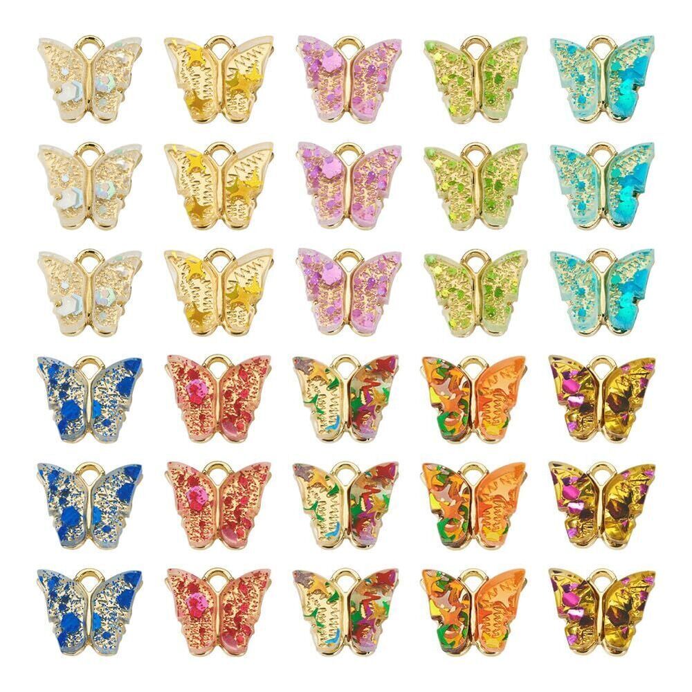 8987 60Pcs Butterfly Acrylic Charms with Pailette Colorful Butterfly